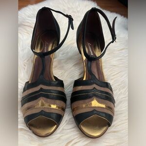 Anthro Black and Gold Heels